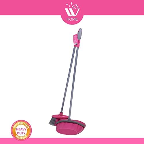 WBM Home Broom and Dustpan Set for Home, Belas Cerdas Longas, Multi-Superfície Bruscada de Limpeza