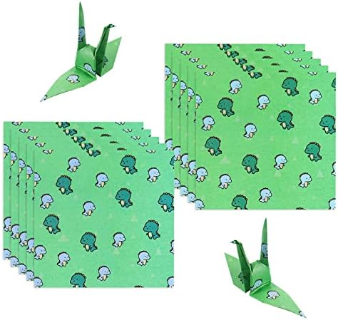 Papel de origami 400 folhas 3,7 polegadas dinossauros verdes ambos os lados padrão fofo para crianças artesanato no jardim de infância