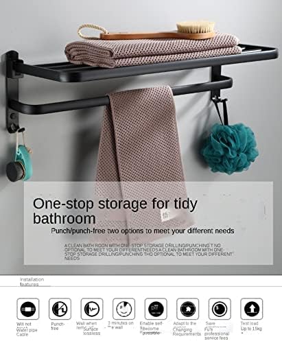 Aoof toalhas, gancho de banheiro, rack de banheiro preto de alumínio espacial, gradinha de toalha dobrável, hardware do banheiro