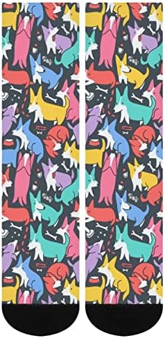 Funnamente fofo Cães coloridos corgi Padrão de cores impressas de cores combinando meias atléticas de joelho altos para mulheres homens