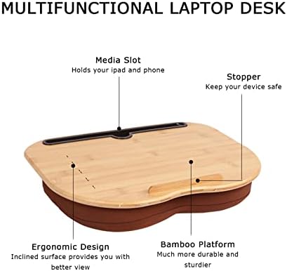 Sumisky Lap Desk-Portable Laptop Table com bambu plataforma portador de telefone almofada de almofada anti-deslizamento na cama e
