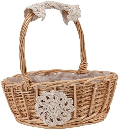 Yardwe 1pc Rattan Flower Basketas Terceneiro Cestas de Armazenamento Tecido por Serviço Cestas de Caskets Bride Brower Girl Khaki Decorative Basket