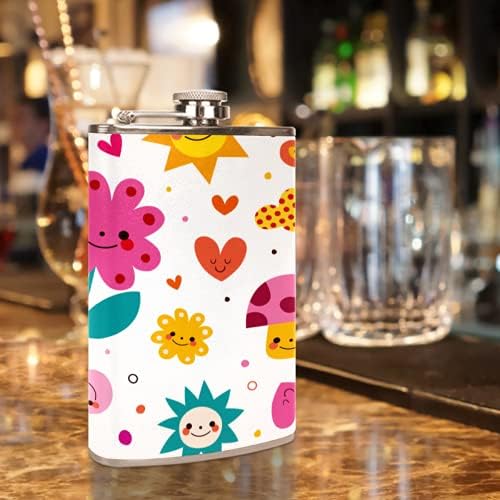 Balão de quadril para bebidas alcoólicas à prova de vazamentos de aço inoxidável com funil 7,7 oz de couro ótima ideia de presente Flask - Cogumelos fofos cogumelos Flower Hearts Birds Birds