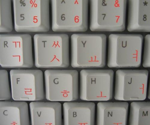 Layout de etiquetas de teclado coreano com fundo transparente de letras vermelhas para desktop, laptop e notebook