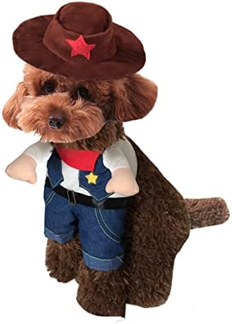 Fantasia de cachorro de cowboy com chapéu de roupas de halloween trajes de cowboy oeste com fantasia de cão para gatos e cachorro