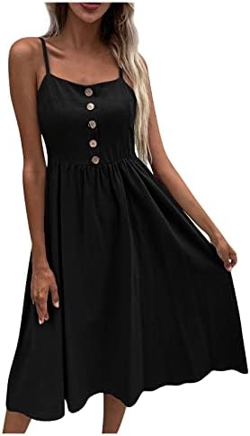 Vestidos de verão casuais femininos de Huankd Casual Casual Solid Color Square Neck Dress Sundresses Sundresses Casual Beach