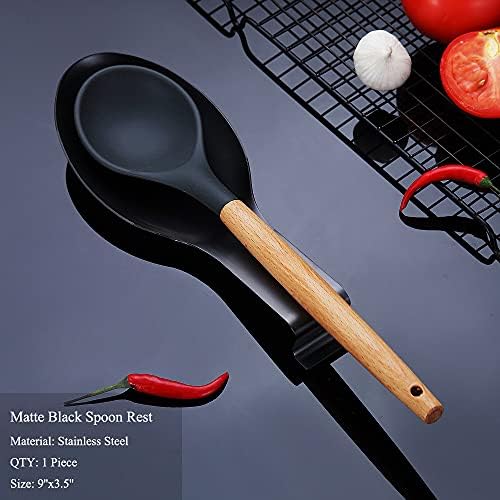 Homquen Matte Black Spoon Rest, suporte de colher de aço inoxidável para o topo do fogão, suporte de utensílios de cozinha para conchas, pinças, espátula, porta -fogão, suporte de tampa de maconha, lava -louças