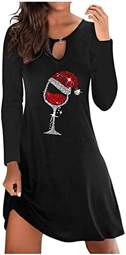 Ruziyoog feminino plus size vestidos de natal vestido de vidro de vinho tinto de vidro gráfico vestido de camisa giratória