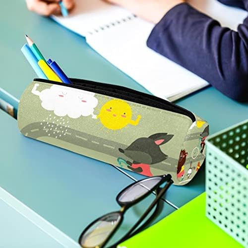 Cartoon engraçado Fox Bear Rabbit com Bicycle Lápis Estudante Papely Pouch Zipper Pen Bag Makeup Cosmetics Bag para alunos do escritório