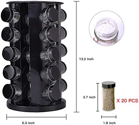 ORIJOYNA RATURA DE CAROUSEL SPICE GOIDA COM 20 LAN LAP DE JARA PARA REFILLOS DE SPICE DE ENTRETOP - Torre de aço inoxidável para organizador de armário de cozinha