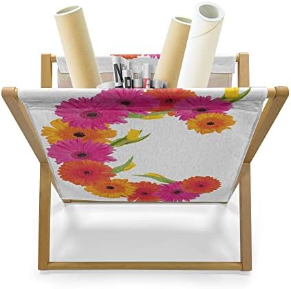 Revista de Ambesonne Letter C e titular de livros, Vivid Floral Bouquet Blossom Season Inspirou Florets com Flor Tulip, Rack de Rack