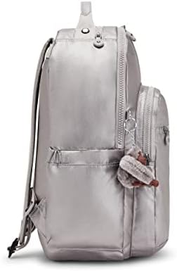 Mochila laptop feminina de Kipling Women, durável, espaçosa com alças acolchoadas, bolsa escolar, prata lisa metálica, 12,75'l