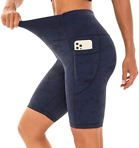 shorts de motociclista da cintura alta do CCKO para mulheres; Treino de shorts de ioga com bolsos; Shorts de leggings atléticos