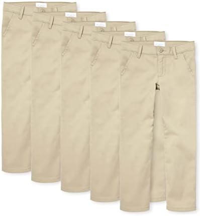 As calças chino magras das garotas do lugar infantil, 5 pacote