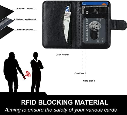 BOCASAL PARA MAGSAFE PARTELHA DE CARTA MAGNÉTICA, RFID Bloqueio de couro de cartão de couro para iPhone 14/13/12 Pro/Max/Plus, Wallet Safe Ajuste Kickstand Flip Mag
