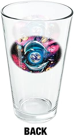 Dolphin Earth World Solar System Yin Yang 16 oz de vidro, vidro temperado, design impresso e um presente de fã perfeito | Ótimo para bebidas frias, refrigerante, água