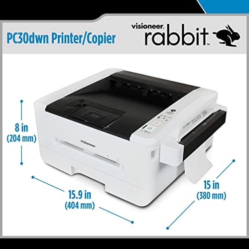 Visioneer Rabbit PC30DWN Impressora/máquina de cópia, impressora e copiadora monocromática USB para PC e Mac, 30 ppm, 250 páginas alimentador de documentos automáticos, 1 cartucho de toner de reposição