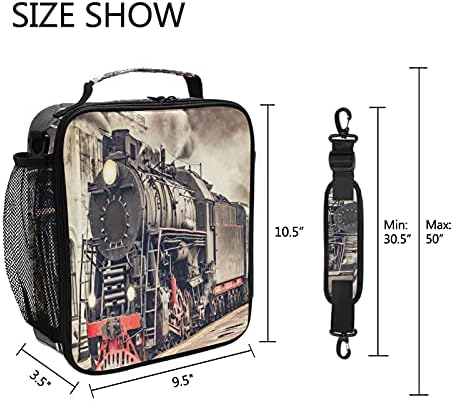 Lancheira isolada Vintage Express Express STEAM TRINE PORTABLE LURMA BACA BACA DE TOTA FECLER COM SACA COMPLETA COM ANDA AJUSTÁVEL PARA MAN HOMENS MENINOS MENINOS MENINOS DE ESCOLA