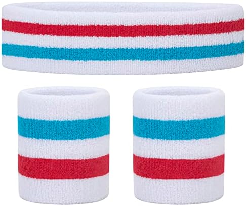 OnUpgo SweatBand Conjunto de faixa de cabeça esportiva Bandas de moletom Bandas de moletom Terry Pano Pulseira Pulseira