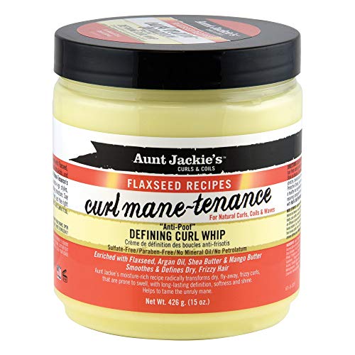 Receitas de linhaça da tia Jackie Curl mane-tivele anti-poof Defining Curl Whip, suaviza e define cabelos secos e crespos