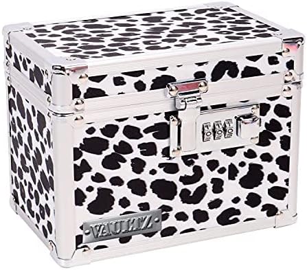 Vaultz Medicine Lock Box w/combinação de bloqueio - 5 x 7 x 5 Gabinete seguro, leopardo preto e branco