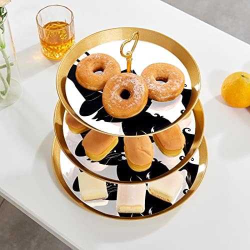 Bolo Stands Conjunto de 3, Black Witch Hat Cat Cake Pedestal Display Table Sobessert Cupcake Stand para Celebração do chá de bebê de casamento