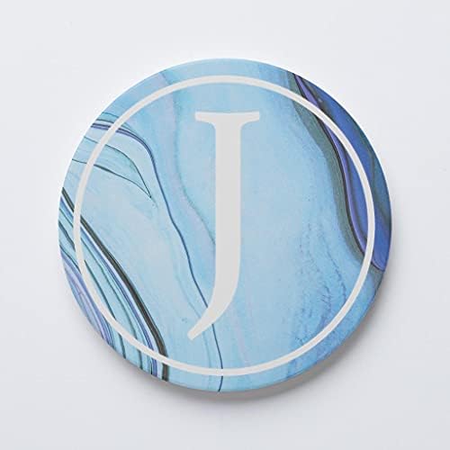 J-Letra do alfabeto de ágata azul, decoração da casa de Joyride, montanha-russa de cerâmica única, montanha-russa circular individual