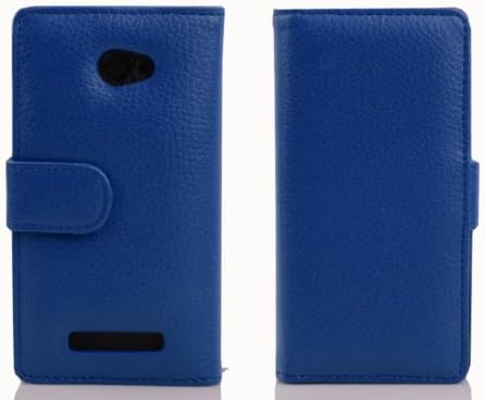 Caso Cadorabo Book Compatível com HTC 8x em azul marinho - com função de suporte e slot de cartão feito de couro falso estruturado