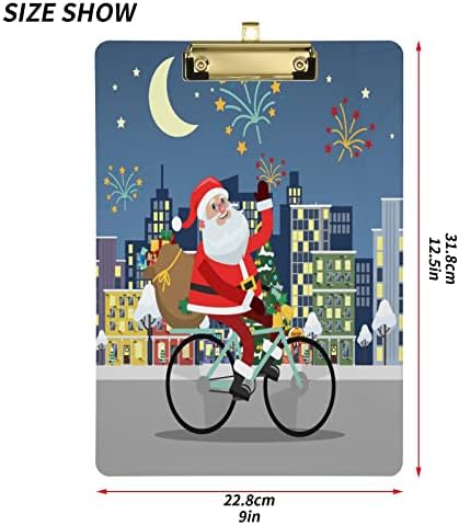 ALAZA Acrílica Armadora, Papai Noel em óculos de sol carrega saco de presentes na área de transferência de motocicleta fria A4 tamanho