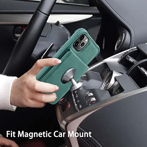 Vanavagy iPhone 14 Pro Carteira Pro para homens e homens, Coloque magnético de couro Flip Folio Telefone com porta de crédito e bolso de moeda, Green da floresta