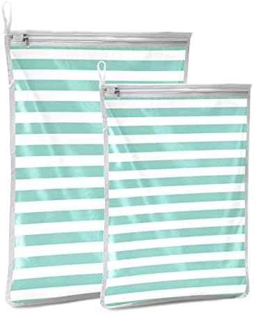 2pcs Mesh Sacos de lavanderia leves listras verdes Saco de lavagem de lavanderia com bolsas de malha de zíper em loop suspenso para meias de roupas de baixo para lingerie de sutiã