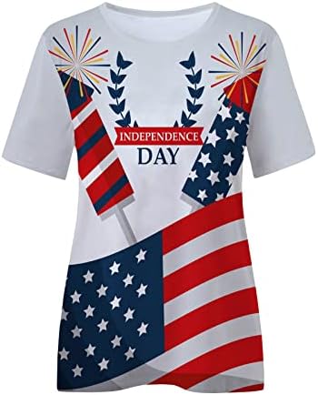 JIOAKFA 4 de julho de camisa patriótica feminina Memorial Memorial Day American Flag American Print Tops