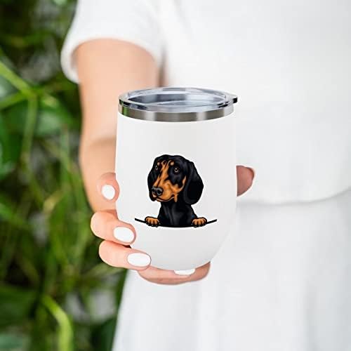FUNLUCY DOG PET PETURATO AS VIONO DE VIAGENS DACHSHUND DACHSHUND DE 12 onças de aço inoxidável com garrafa de água de palha inserida para café gelado com chá quente