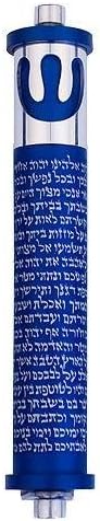 Baltinester Agaayof inscrito na canela e shema rolagem mezuzah 0,8 x 4 / 2 x 10 cm - azul