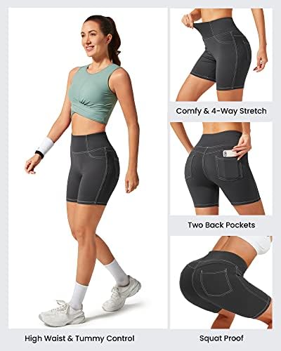 G4Free Biker Shorts para Mulheres 5 ”/8 Coloque High Running Shorts de ioga com bolsos traseiros para academia casual