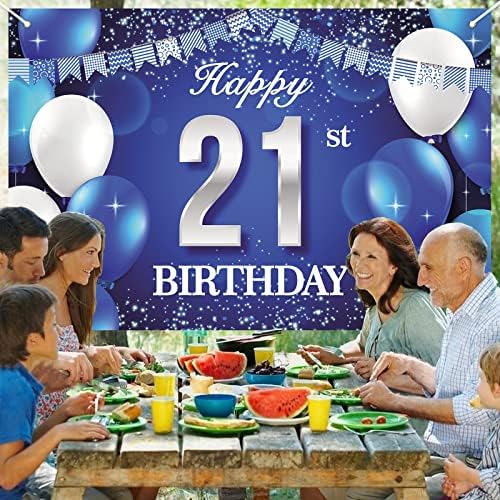 4 x 6ft feliz 21st Birthday Party Decorações Banner Blue and Silver - Cheers a 21 anos Booth Phoot Bantebrop Supplies for Girls and Boys