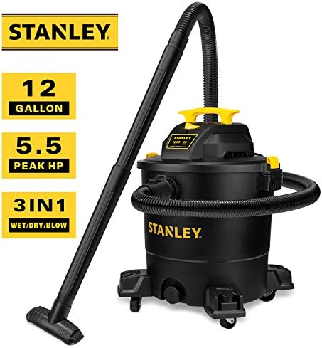 Stanley 12 galão 5,5 pico de hp vácuo úmido/seco, soprador de vácuo de 3 em 1 loja, mangueira de 1-7/8 x6, alcance para garagem, limpeza de carpete, workshop com anexos a vácuo-sl18199p