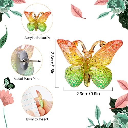 Zelaro 12 peças Butterfly Push Pins, acrílico decorativo de polegar tachadas coloridas push fofos para placa de cortiça, placa