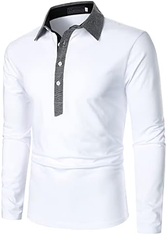 Xzhdd de manga longa camisas pólo para homens, botão frontal Bottle Neck Recunda Tops Tops de retalhos listrados camisa casual