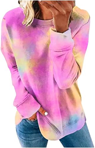 Swrowesi Mulheres coloridas bloco de manga longa Crewneck Sweatshirt Spring Autumn Tops Tops de pulôver fino