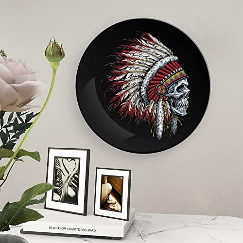 Indian Skull Bone China Decorativa Placas redondas Crafas de cerâmica Craft Com Display Stand for Home Office Wall Dinner