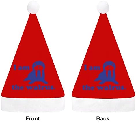 Eu sou o chapéu de natal da morsa, chapéu de Papai Noel, chapéus de pelúcia curta com punhos brancos para homens mulheres decorações de festas de férias de Natal