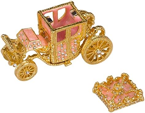 Danila-Uvenirs Faberge Style Imperial Coronation Egg/Trinket Jewel Box com carruagem 4 '' Pink