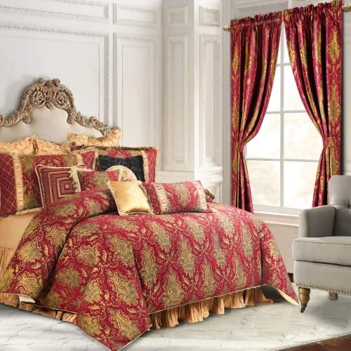 Tear e moinho de luxo cortinas de damasco vermelho para o quarto, cortinas de blecaute jacquard alinhadas 2 painéis com tiebacks,