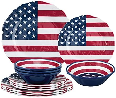 Upware, 12 peças Melamine Dinnerware Conjunto, inclui pratos, pratos de salada, tigelas, serviço para 4.