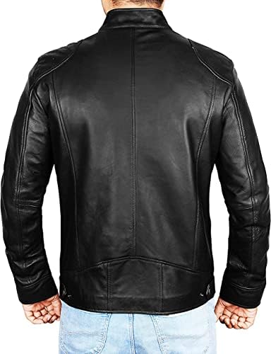 Sky Seller Real Lampskin Motorcycle Leather Jacket Men - jaqueta de couro masculina negra genuína