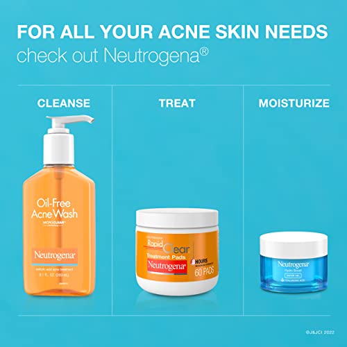 Neutrogena Rápida Clear resistência máxima A acne face almofadas com 2% de medicação para tratamento de acne de ácido salicílico para ajudar a lutar por brigas, almofadas de limpeza faciais sem óleo para a pele propensa a acne, 60 ct
