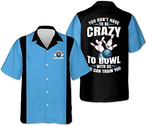 Leevus Camisetas de boliche engraçadas personalizadas para homens retrô, masculino de boliche de boliche de bowling de manga