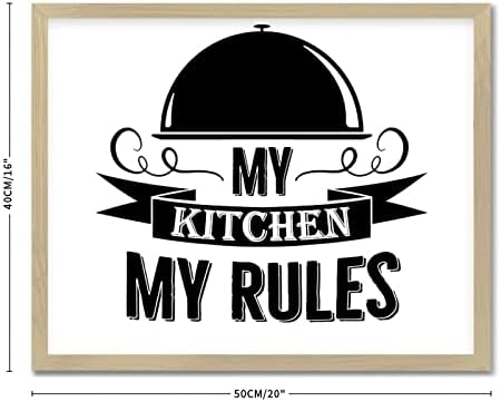 Placa de parede de madeira com tema de cozinha minha cozinha minhas regras citação motivacional estilo chique 16x20in bege moldura