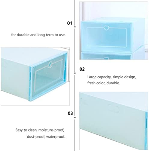 Caixas de armazenamento de sapatos Homoyoyo 6pcs Clear plástico de plástico empilhável Organizador do tipo gaveta Tipo de tênis Recipientes Salvando espaço para o quarto do armário Blue Azul